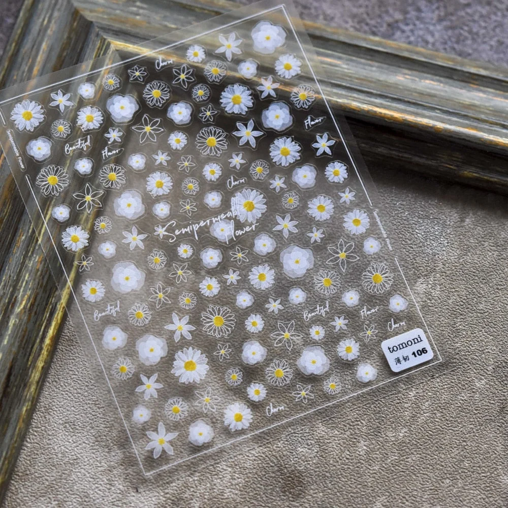 Cute Image Flowers Leaves Nail Sticker 3D Engraved Nail Art Decorations Nail Decals Design