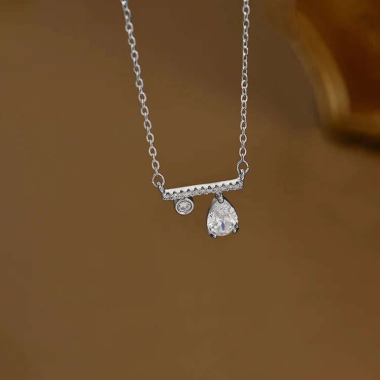 Teardrop Circle Diamond Balance Pendant Necklace