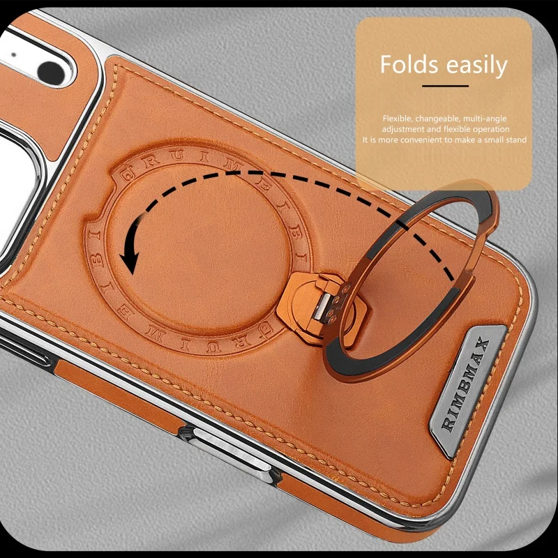 Business Leather Phone Case for iPhone 360° Rotating Ring Magnetic Holder Shockproof Protective Cover