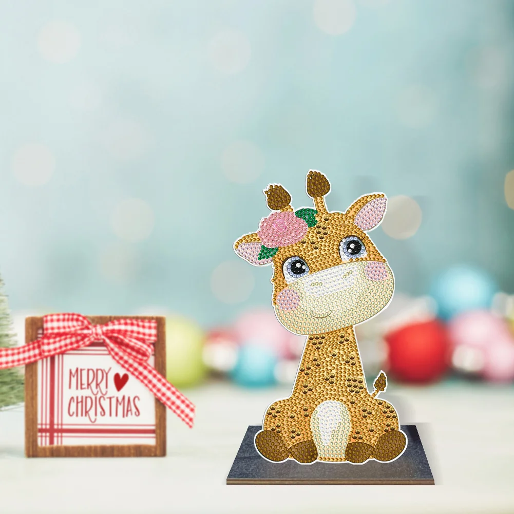 Wooden Desktop Diamond Painting Ornament Diamond Table Decor (Baby Giraffe #3)