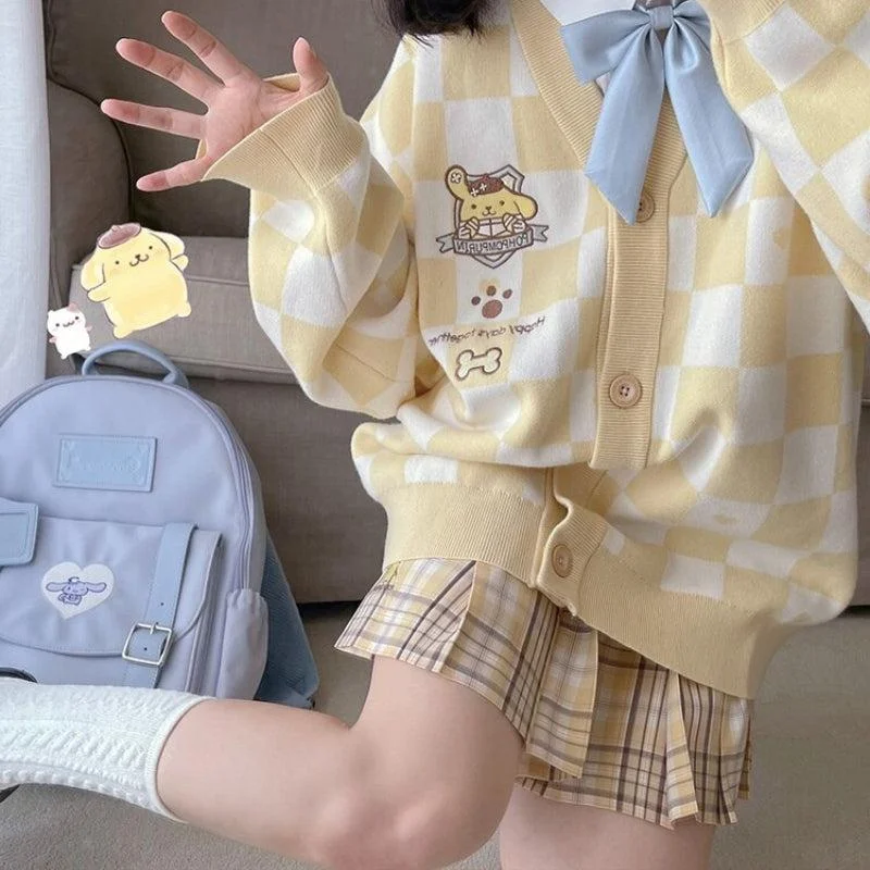 Brownm Buttoned Yellow Cardigan