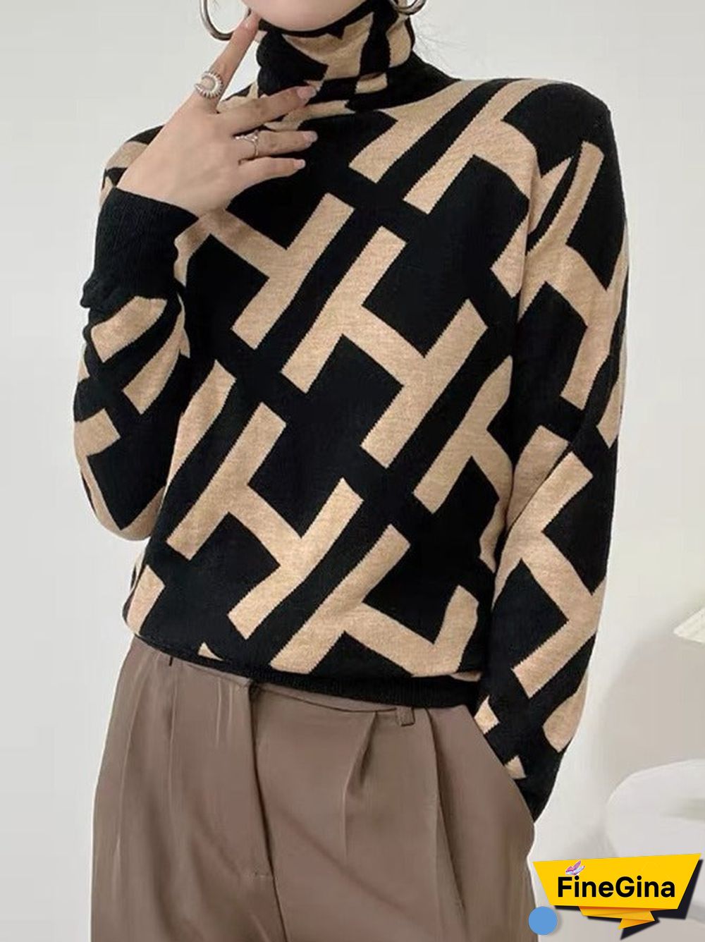 Modern Long Sleeve Print Sweater