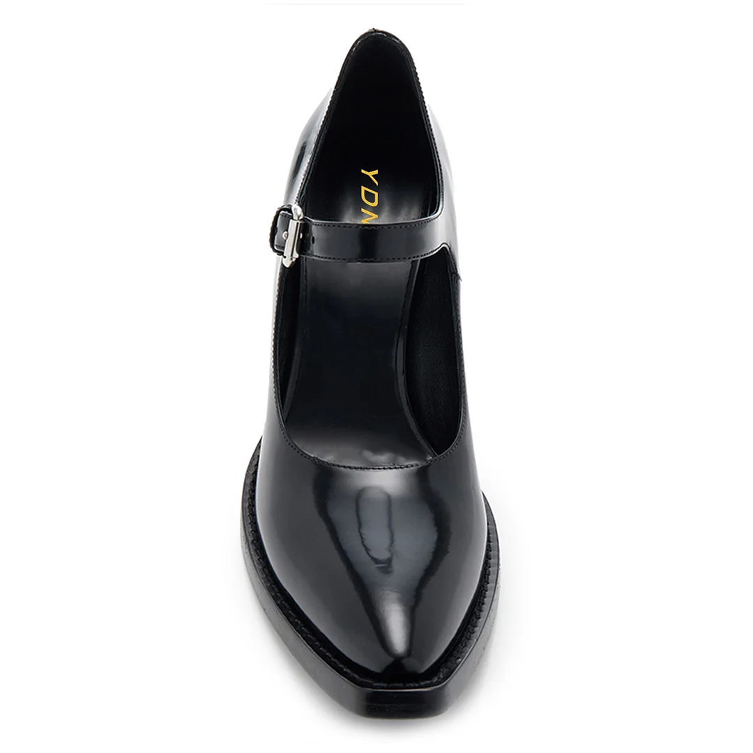 Black Patent Leather Snip Toe Buckle Fastening Strap Mary Janes