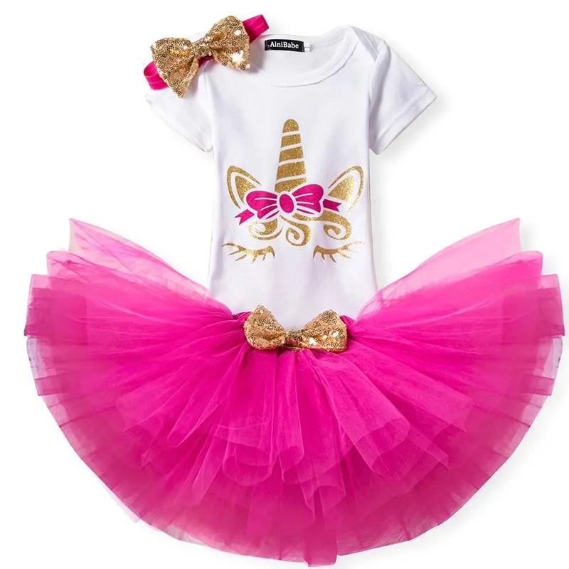 Baby Clothes Sets 0-2Yrs Baby Girls Outfits 3PCS Infant Clothes Girl Romper Tops Baby Baptism Clothing Newborn Bodysuit Outfits