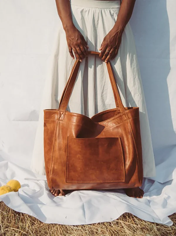 Soft Leather Large Tote with Pocket VangoghDress