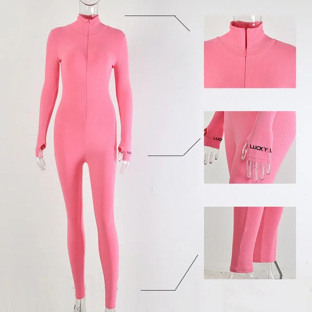 Fashion Fitness Jumpsuit Women Casual Elastic Skinny Long Romper 2019 New Side Striped Patchwork Turtleneck Bodysuit