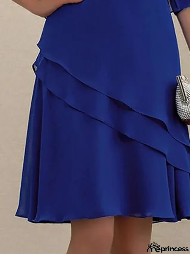 Women's Two Piece Dress Set Work Dress Chiffon Dress Office Work Fashion Elegant Ruffle Patchwork Mini Dress Crew Neck Half Sleeve Plain Regular Fit Blue Summer Spring S M L XL XXL