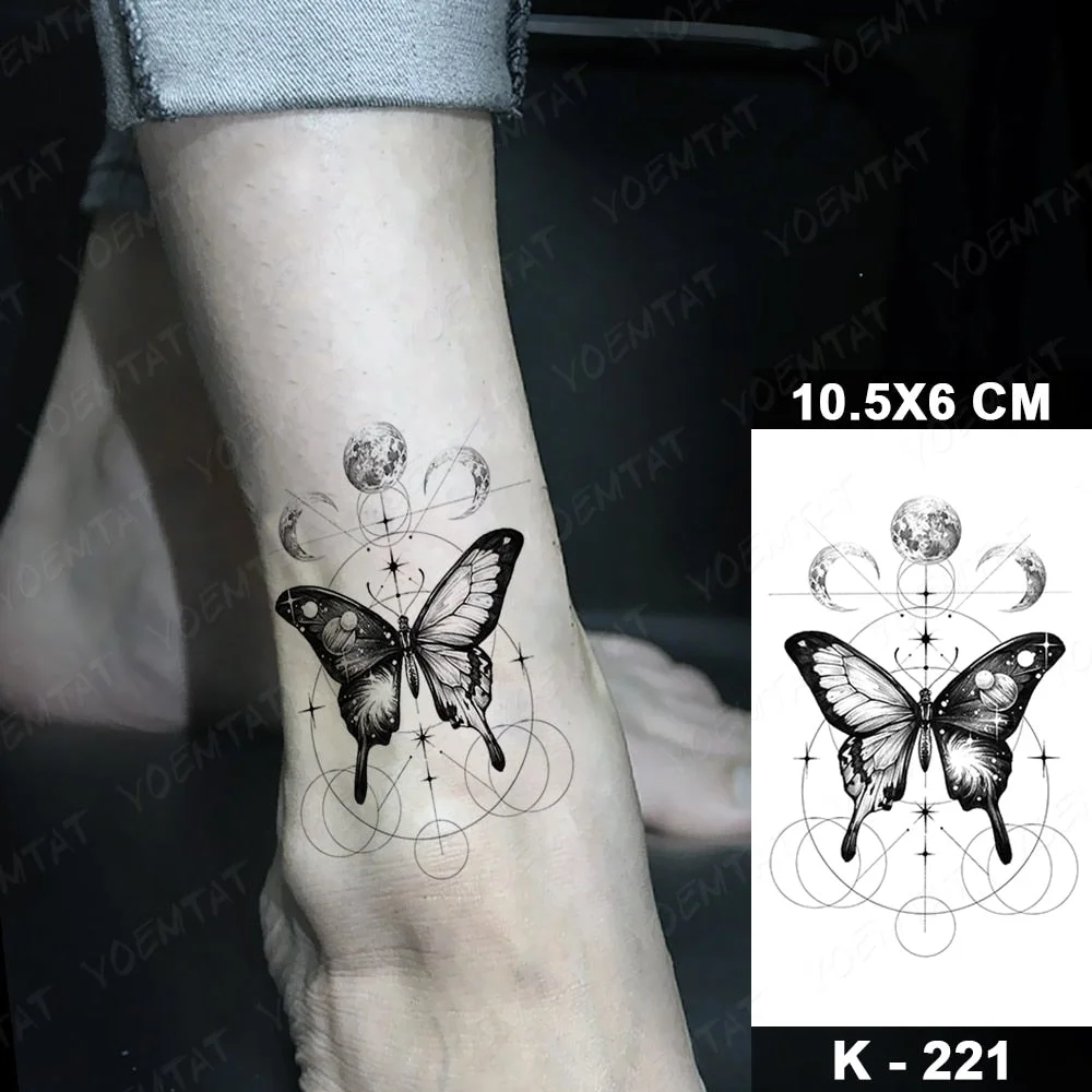 Waterproof Temporary Tattoo Sticker Black Line Moon Planet Universe Butterfly Flash Tatoo Fake Tatto For Body Art Women Men