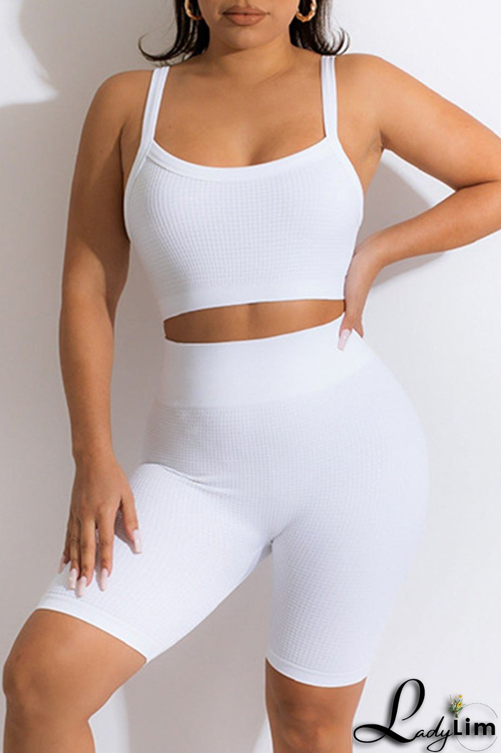 Khaki Casual Sportswear Solid Backless Spaghetti Strap Sleeveless Two Pieces