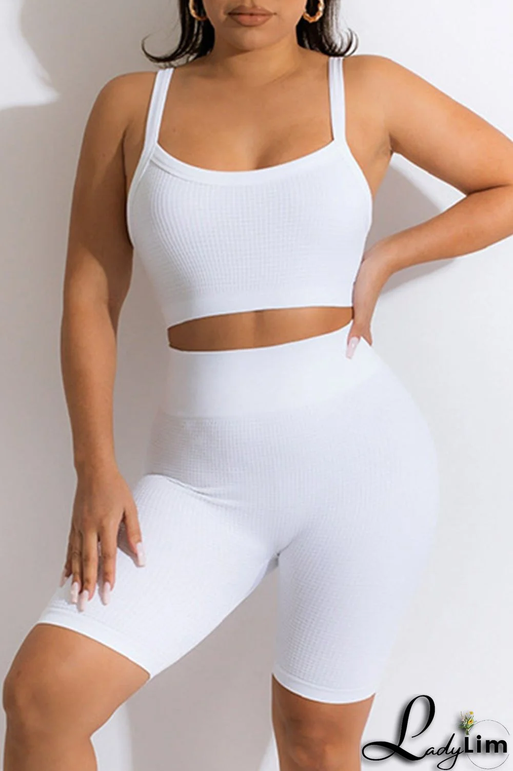 Khaki Casual Sportswear Solid Backless Spaghetti Strap Sleeveless Two Pieces