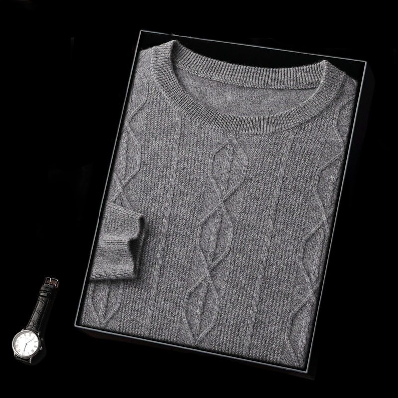 Crew Neck Solid Cashmere Sweater For Men REAL SILK LIFE