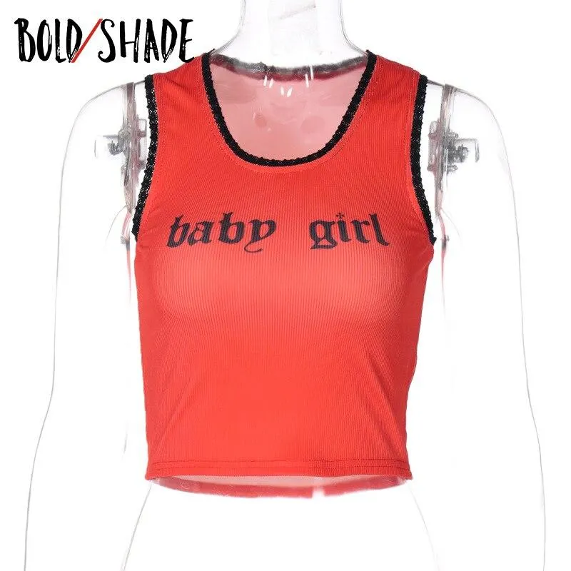 Bold Shade Harajuku 2000s Aesthetic Tank Tops Women Sleeveless Y2K Vintage Indie Clothes Crop Top Grunge Streetwear Fashion Cami