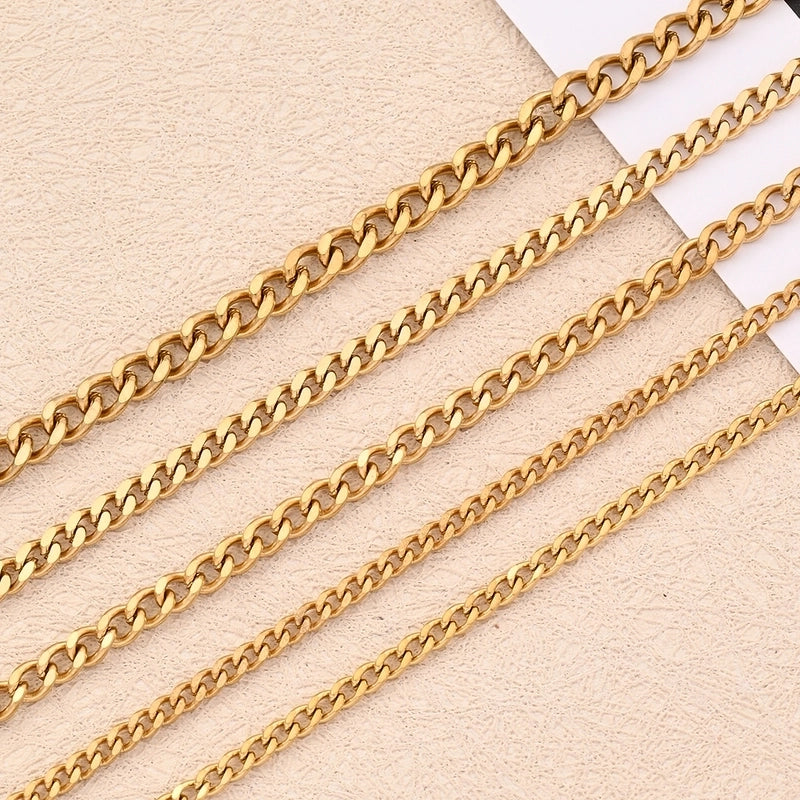 1 Strand/Package 304 Stainless Steel 18K Gold Plated Cuban Link Chain Polished 450mm 600mm Jewelry Accessories
