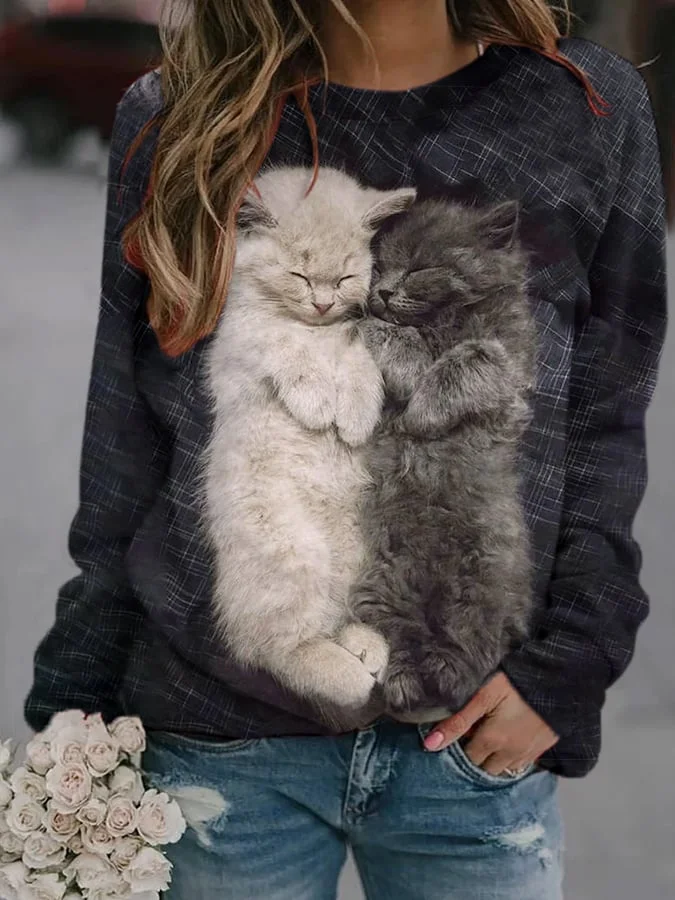 Women's Cute 3D Cats Print Casual Sweatshirt