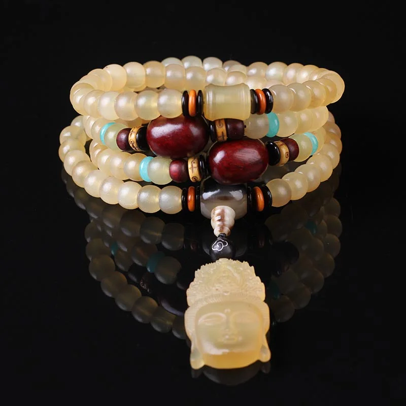 Tibetan Sheep Horn Small Leaf Red Sandalwood Mala Balance Bracelet