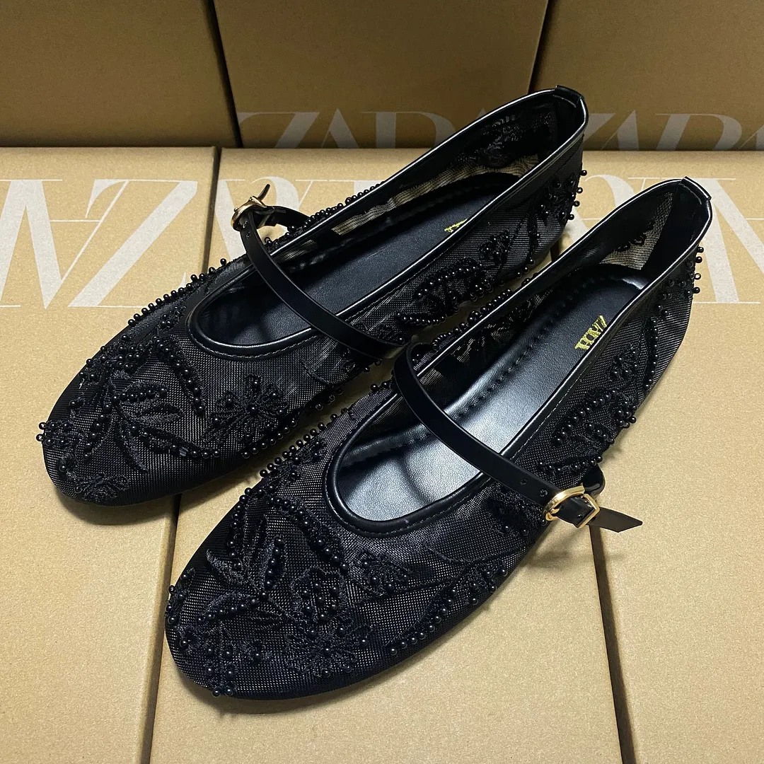 Breakj Breakj Home 2025 New Women's Shoes Spanish Embroidery Fashion Low-Help Embroidery Mesh Single Shoes Women