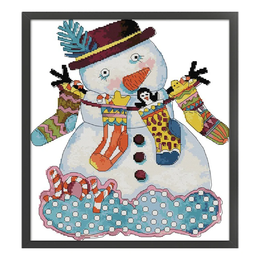 DIY Stamped Cross Stitch 14CT Partial Embroidery 35*40cm - Christmas Snowman