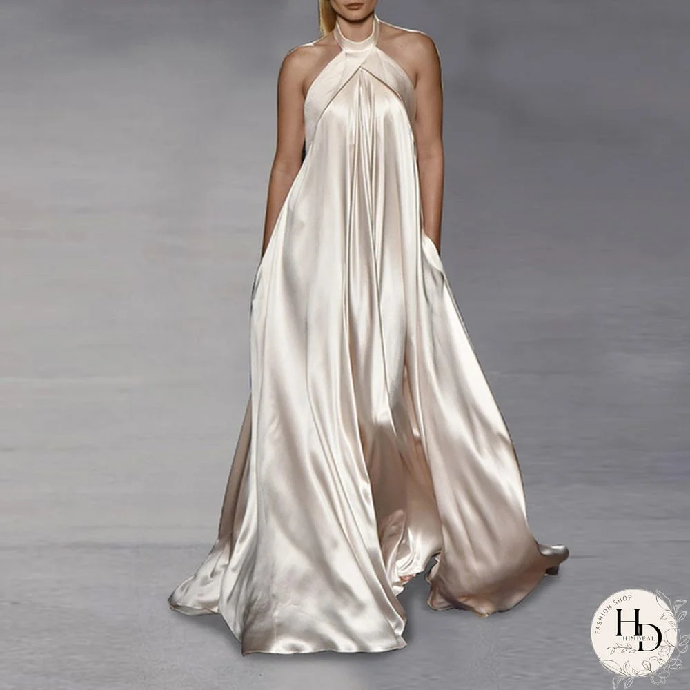 Women Fashion O Neck Pleated Long Maxi Dresses Solid Color Sleeveless Strap Baggy Vestido S-5Xl