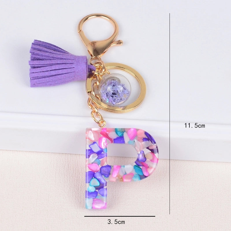 Fashion Style 26 English Letters Keychain Crystal Epoxy Color Stone Letter Tassel Pendant Bag