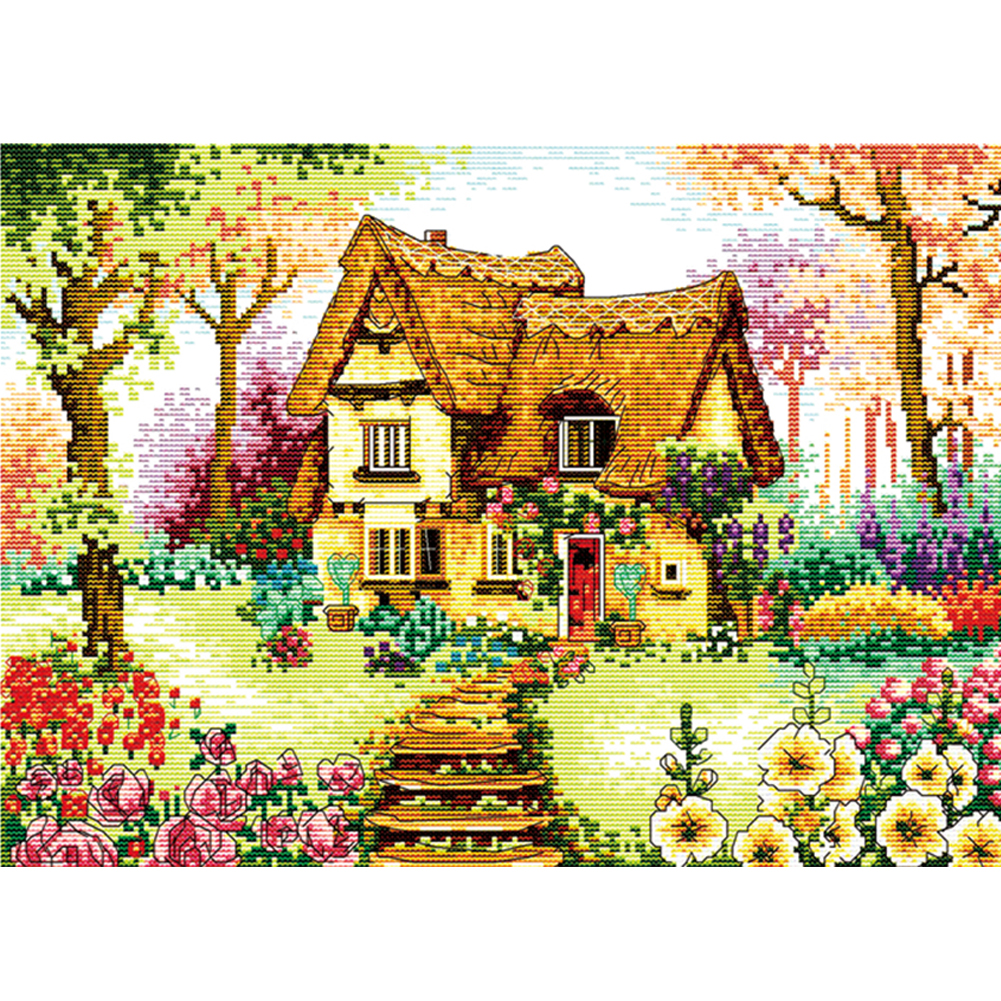 

Cottage - 14CT Stamped Cross Stitch - 44*33CM, 501 Original