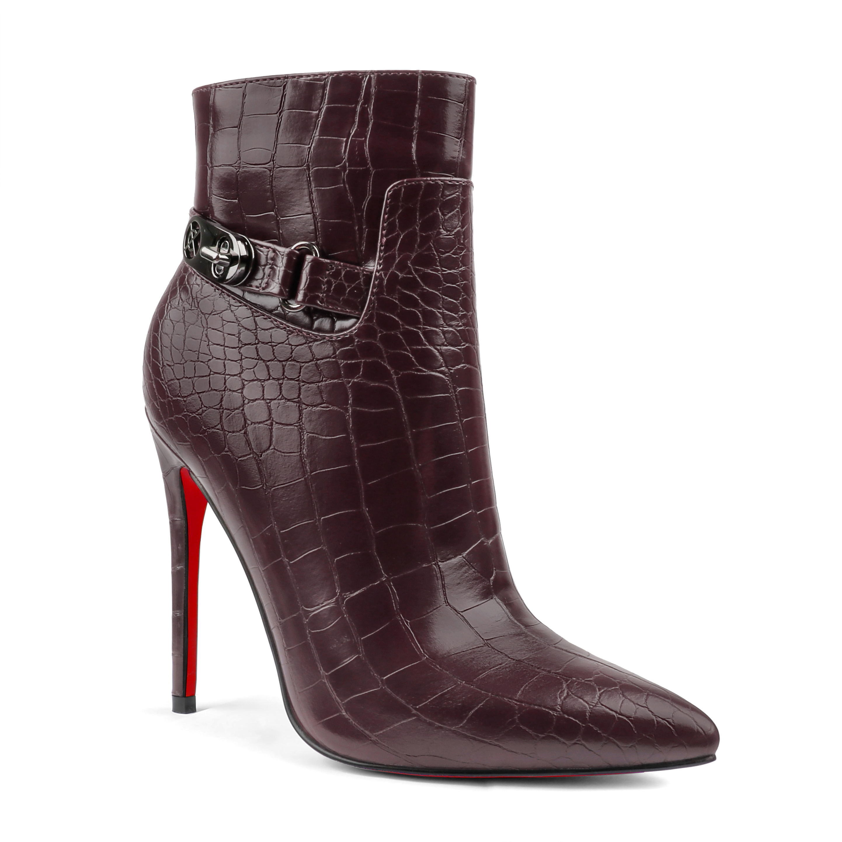 120mm Women's Ankle Boots Closed Pointed Toe Red Bottom Shoes Fashionable Stilettos Autumn Dress Booties-MERUMOTE