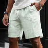 Striped Linen Blend Men's Shorts - Lightweight Summer Casual Wear with Drawstring Waist and Cuffed Hem by Inlyline