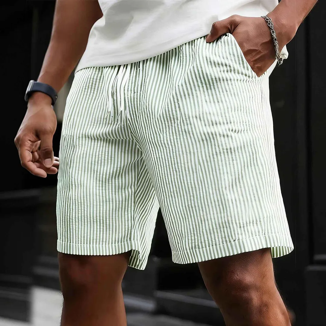 Men's Vintage Striped Beach Vacation Elastic Waist Drawstring Shorts-INSPIREUSE