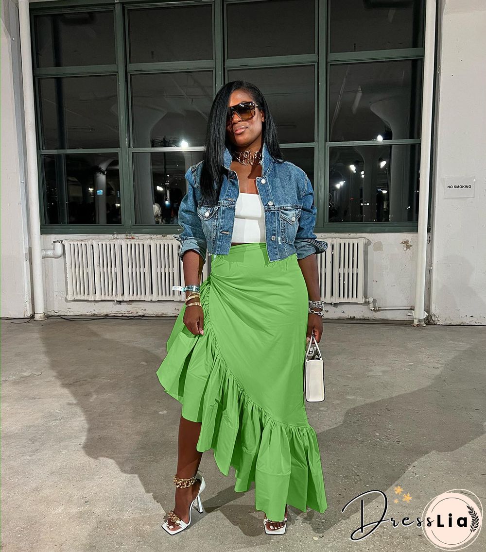 High Waist Asymmetrical Slit Ruffle Hem Skirts