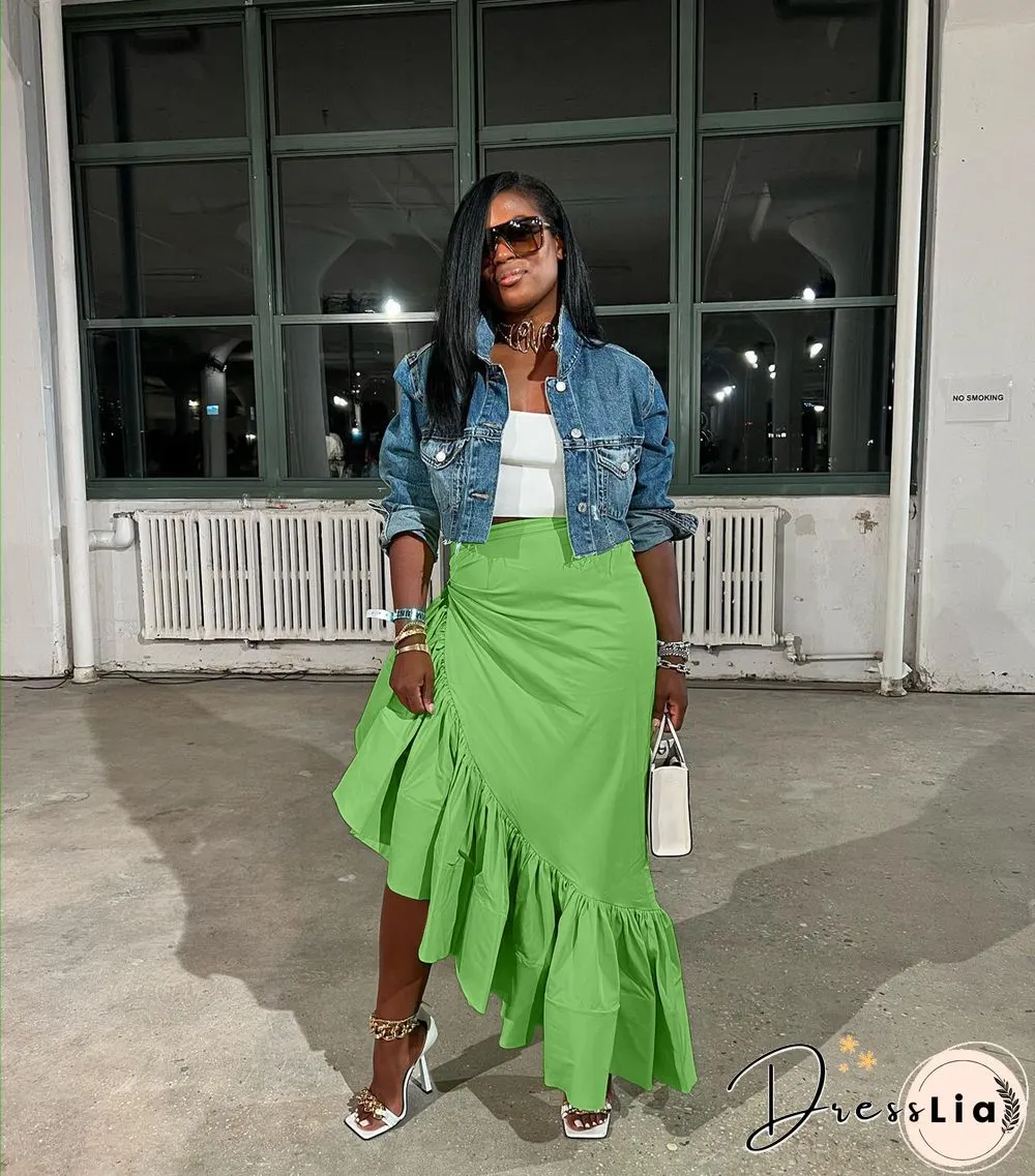 High Waist Asymmetrical Slit Ruffle Hem Skirts
