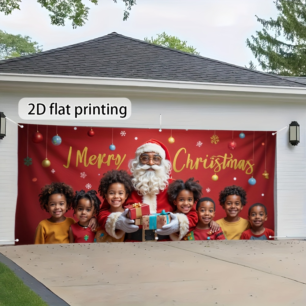 Tegooe Large African American Santa Kids Garage Door Banner Festive OutdoorIndoor Christmas Backdrop
