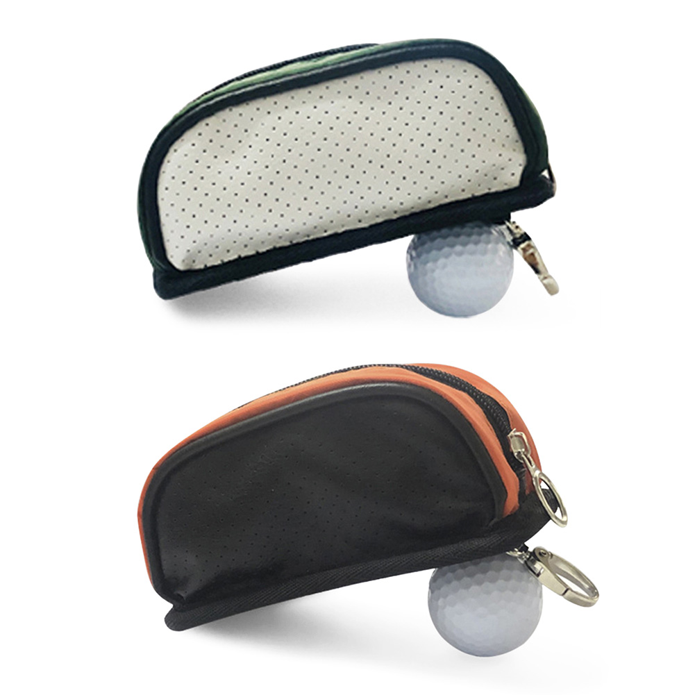 

Golf Ball Bags with 3 Tees Holder Leather Zipper Storage Waist Belt Pouch, Orange, 501 Original