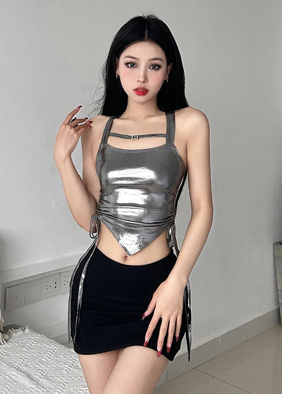 Sexy Spicy Girl Bright Face Cinched Short Top Summer