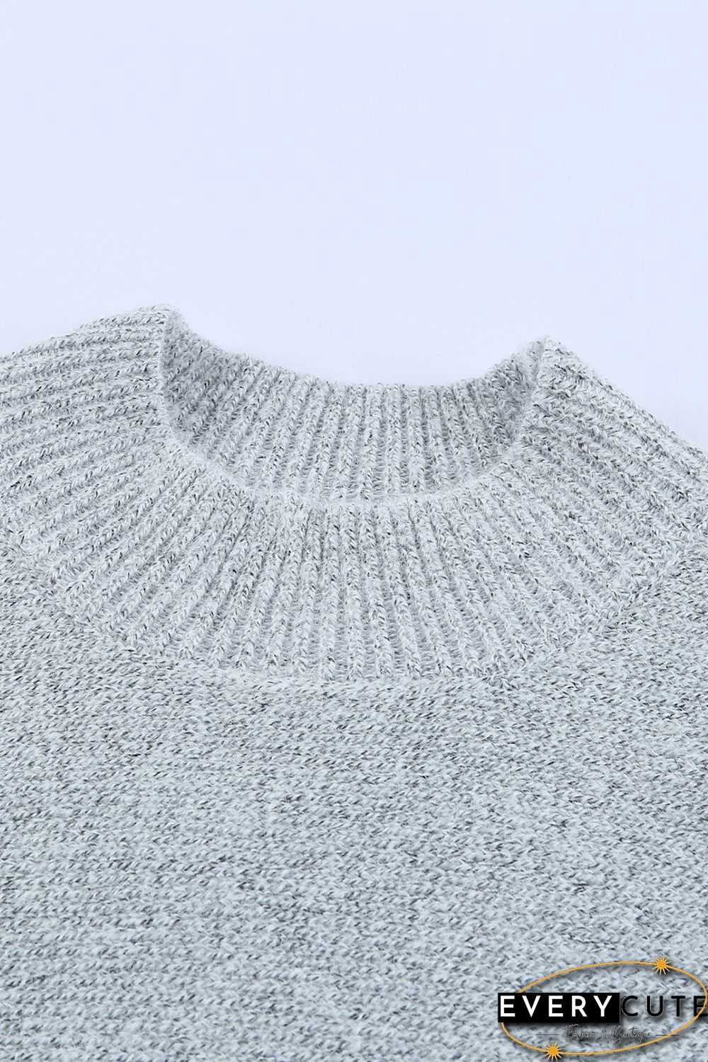 Grey High Neck Oversized Sweater with Slits
