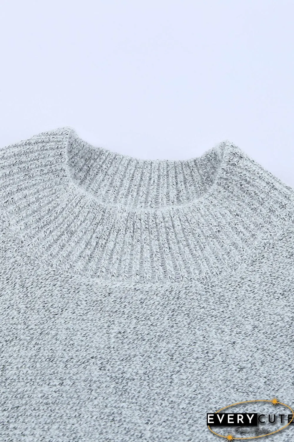 Grey High Neck Oversized Sweater with Slits