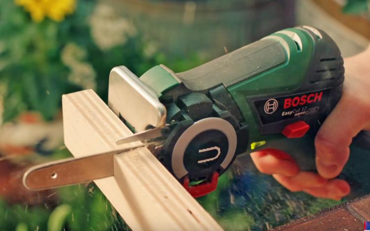 Bosch EasyCut NanoBlade Mini Chainsaw - Tiny chainsaw blade on handheld power tool