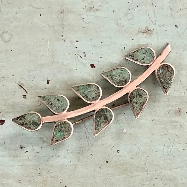 Mexican Sterling Silver Mosaic Leaf Pin Brooch Taxco
