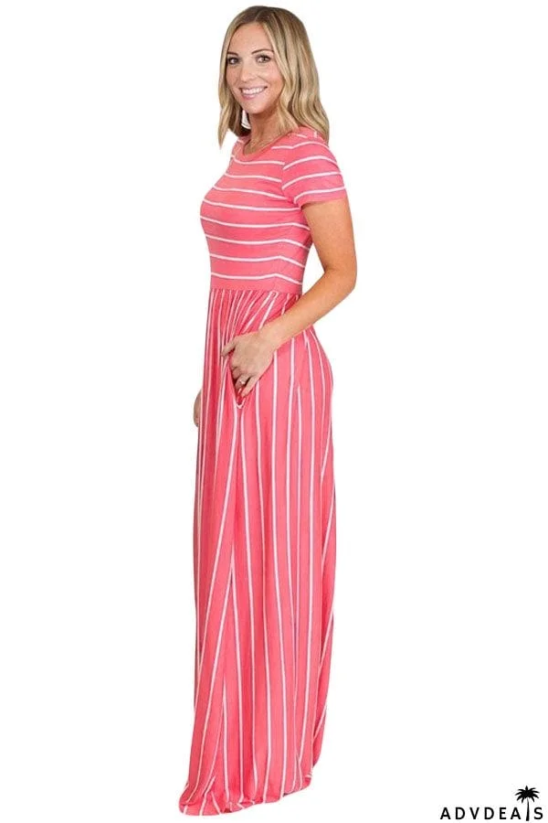Striped Black Short Sleeve Maxi Dress