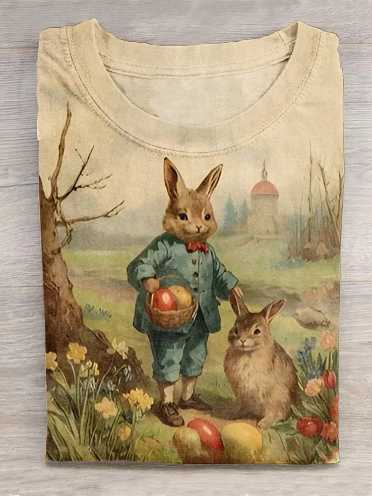 Teecade Teecade  Retro Rabbit  Art Print Casual T-Shirt