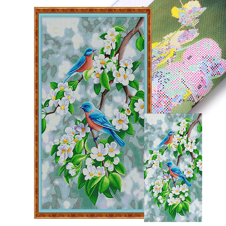 Spring-Bird On Branch (60*110cm) 11CT Stamped Cross Stitch gbfke