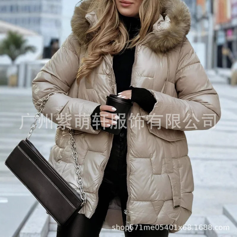 Nigikala Nigikala Thicker Pike Cotton Clothes Winter Warm Hood Can Be Detachable Large Wool Collar Long-Shaped Cotton Clothes Women