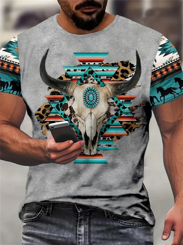 Summer Men's Short-Sleeved Casual Cartoon Animal 3D Print Round Neck T-Shirt
