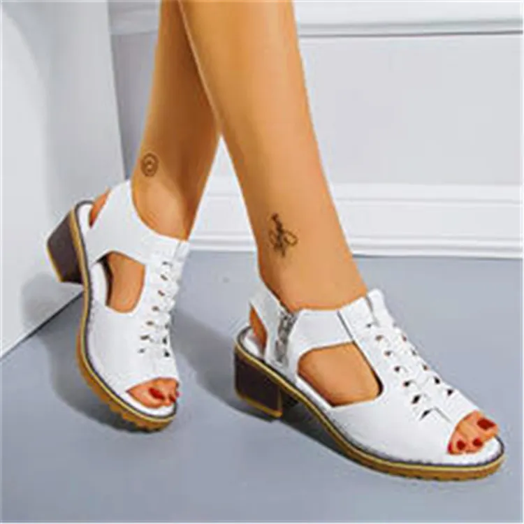 Breakj Breakj Summer New Women's Shoes Korean Version Of Coarse Sandals Side Zipper Leisure Slope And Solid Color Coarse Large-Size Sandals Women