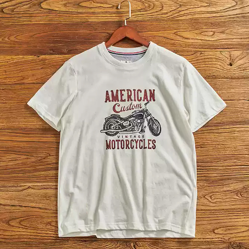 Men's Retro Motorcycle Printed Crew Neck Short Sleeve T-Shirt