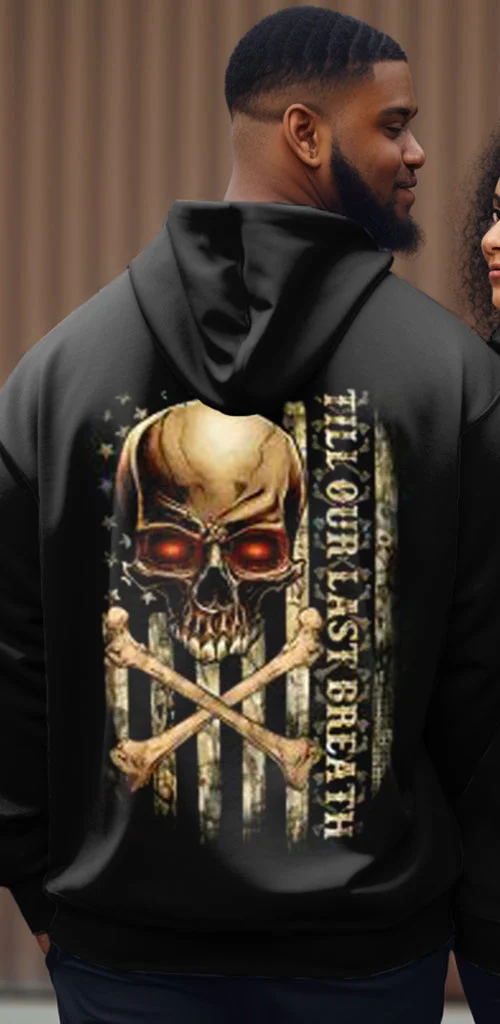 Couple's Plus Size Matching Skull Couple All Over Hoodie Till Our Last Breath From Our First Kiss Long Sleeve Hoodie