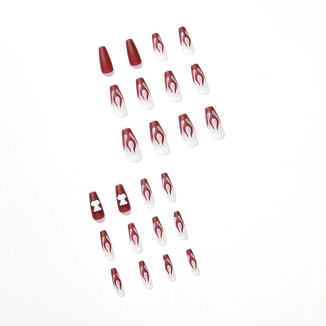 Fake Nails Red Flame Small Bear Full Cover Fake Nails DIY Glue Press On Nails Nail Supplies For Professionals-Nail Inspo