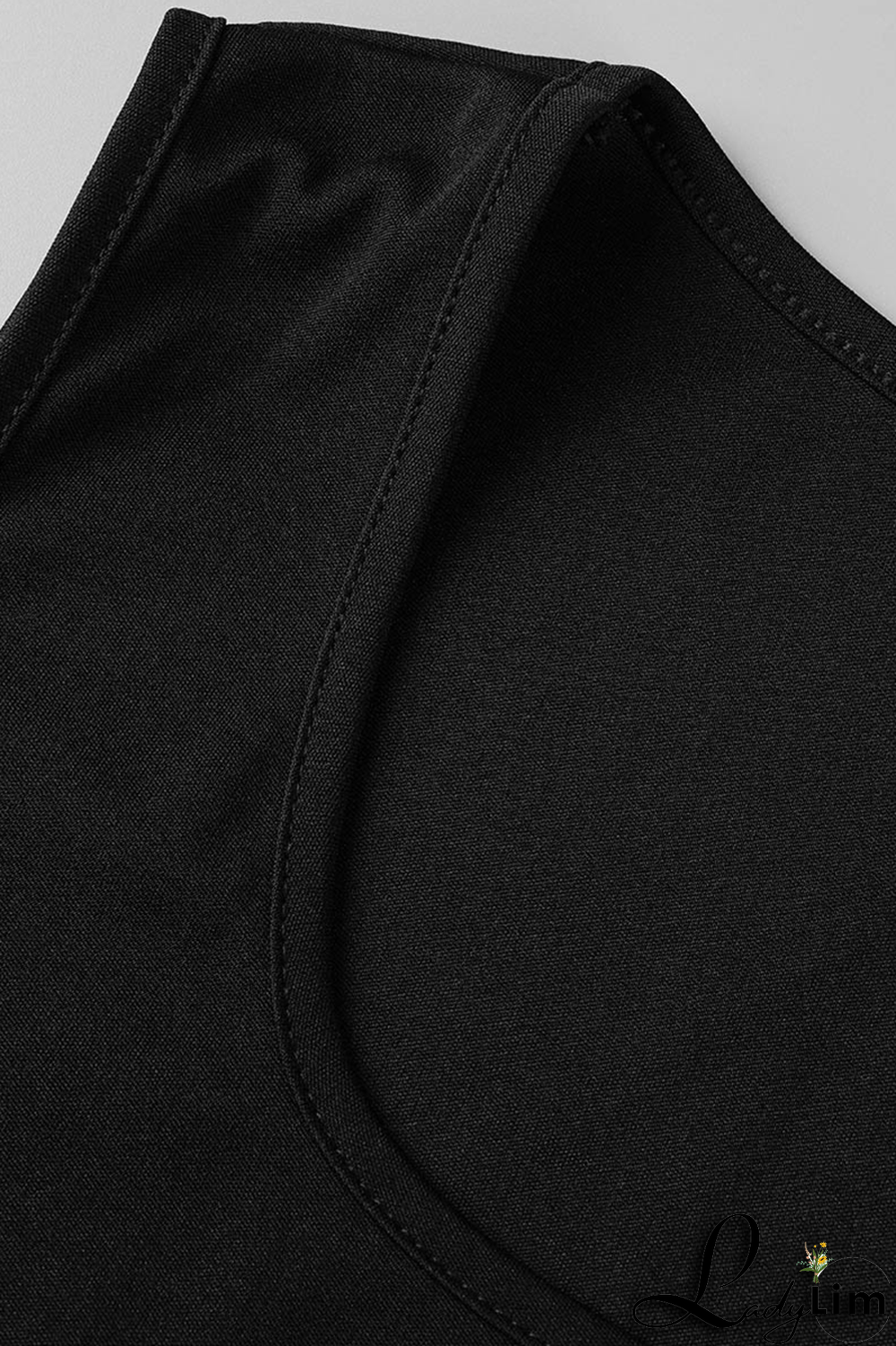 Black Casual Solid Slit Square Collar Sleeveless Two Pieces