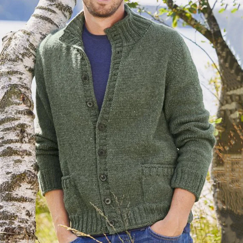 All-Match Solid Color Single-Breasted Stand-Up Collar Cardigan