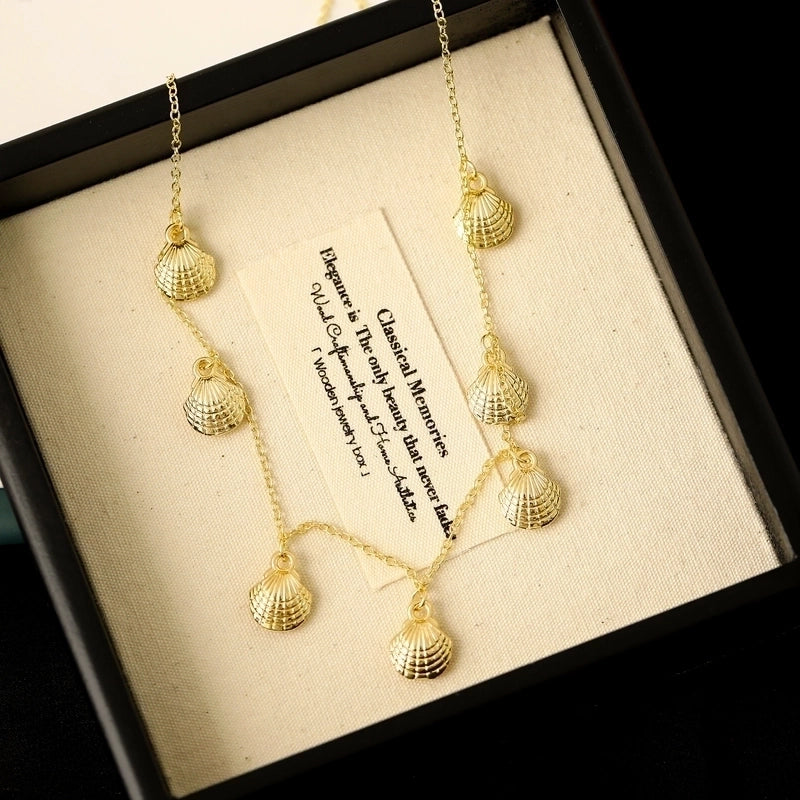 Vacation Marine Style Beach Shell 304 Stainless Steel 14K Gold Plated Chain Choker