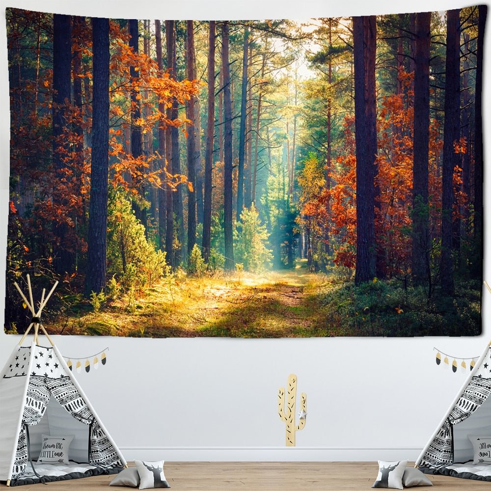 Sunlight Beautiful Forest Natural Scenery Tapestry Wall Hanging Indian Throw Mandala Hippie Bedspread Bohemian Home Decor