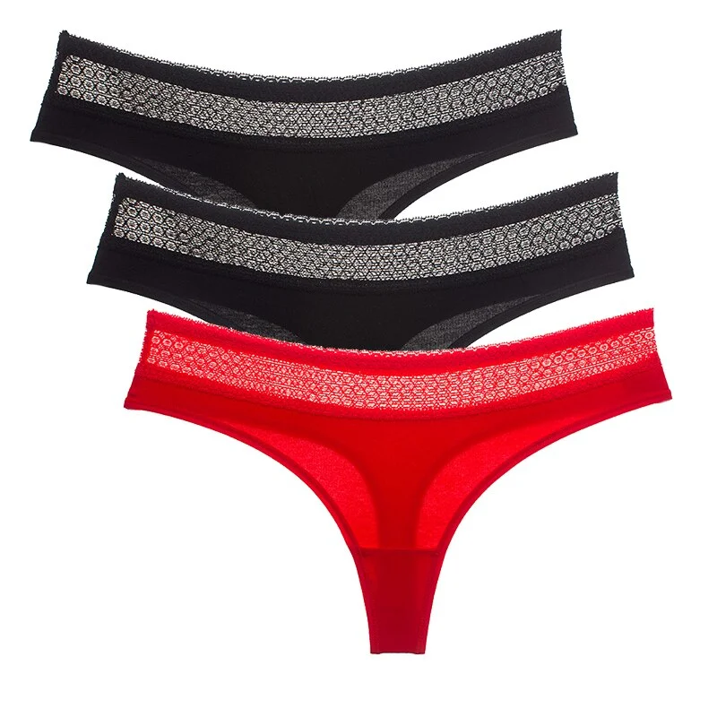 3Pcs/set Women Thongs Soft Cotton G-String Panties Sexy Lace Underpants Lingerie Female Underwear M-XL Girl Thong